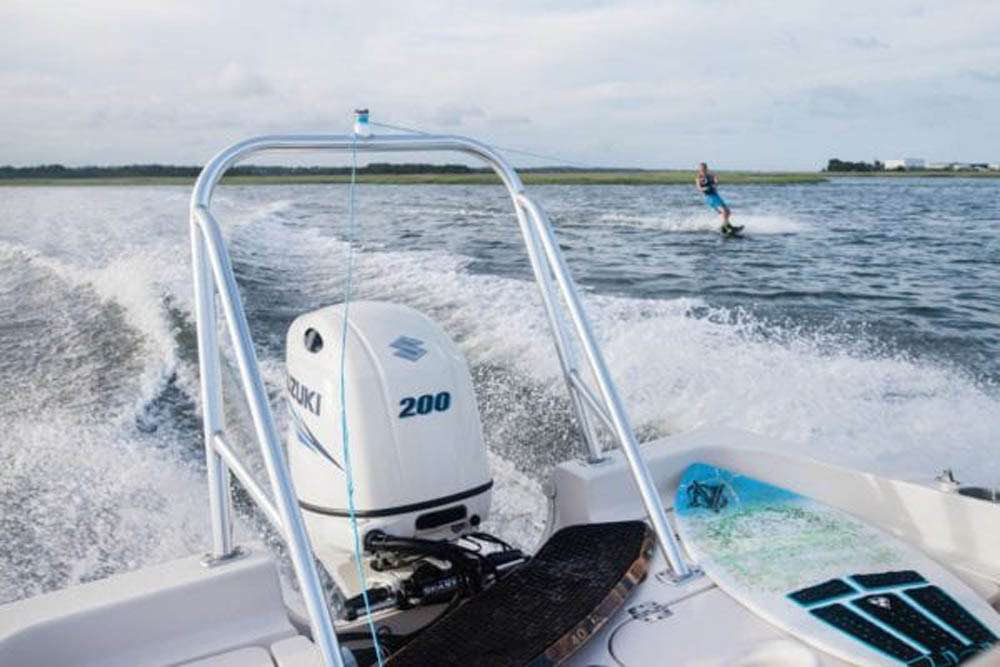 Wake Boarding from a Carolina Skiff