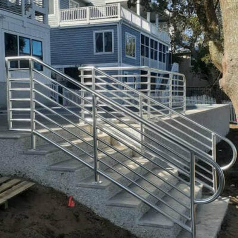 Stairwell with aluminum handrails