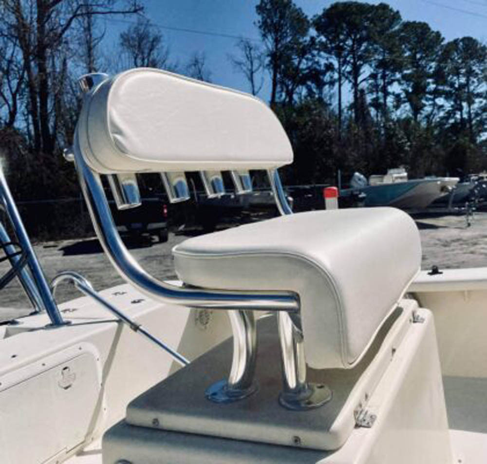 Custom marine upholstery in shell white vinyl
