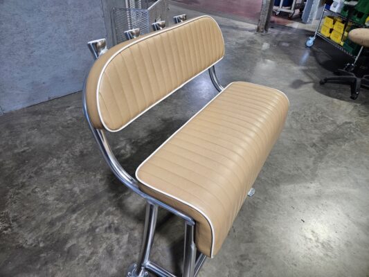 Sandstone marine cushions and welded aluminum legs.