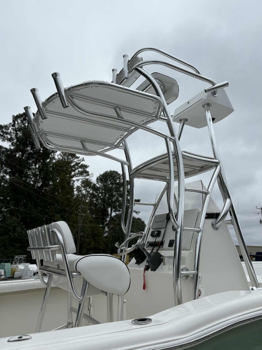 Lower helm area with new seat cushions and the polished aluminum tower extending overhead.