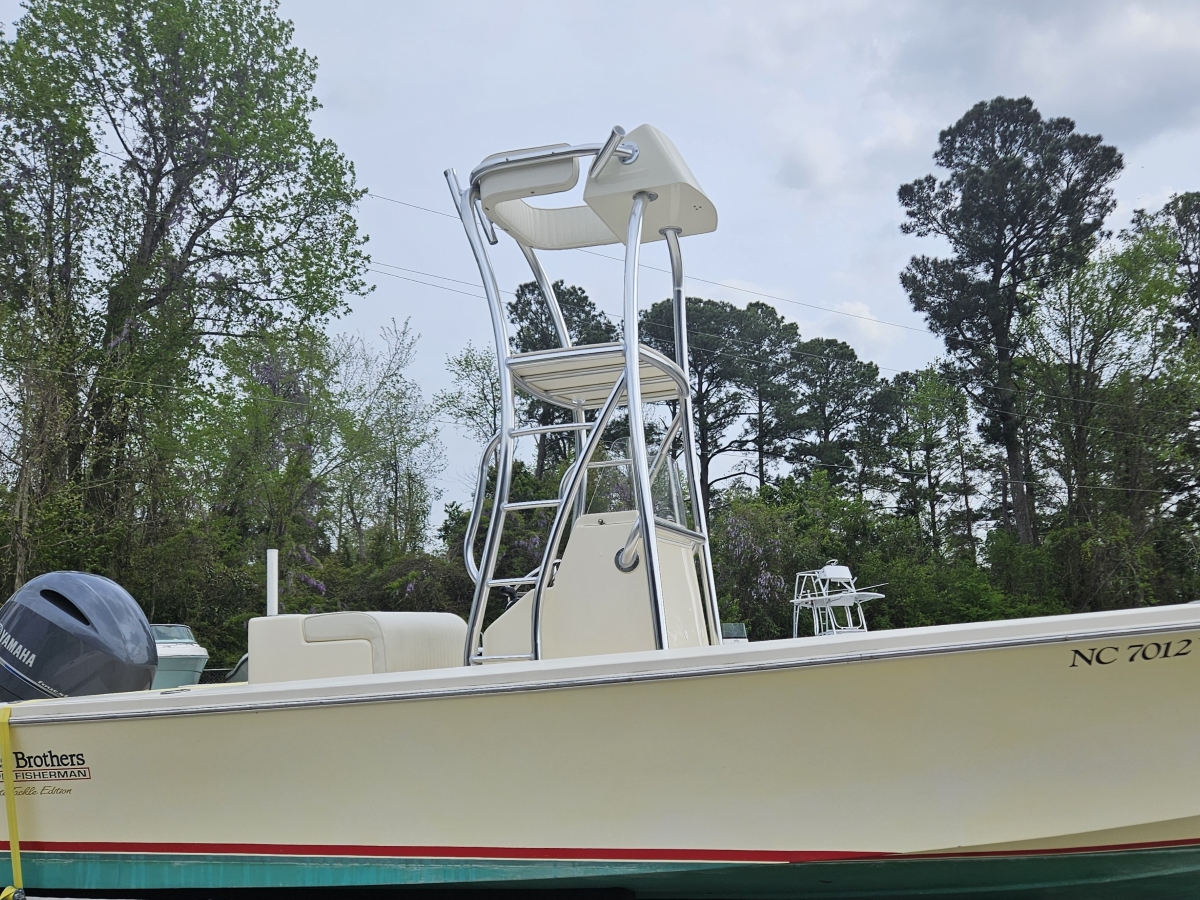 close-up of ladder and upper station on custom boat tower