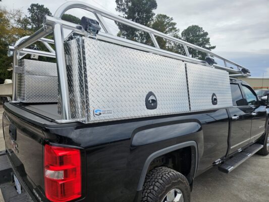 Passenger-side topsider toolbox closed to show outside.