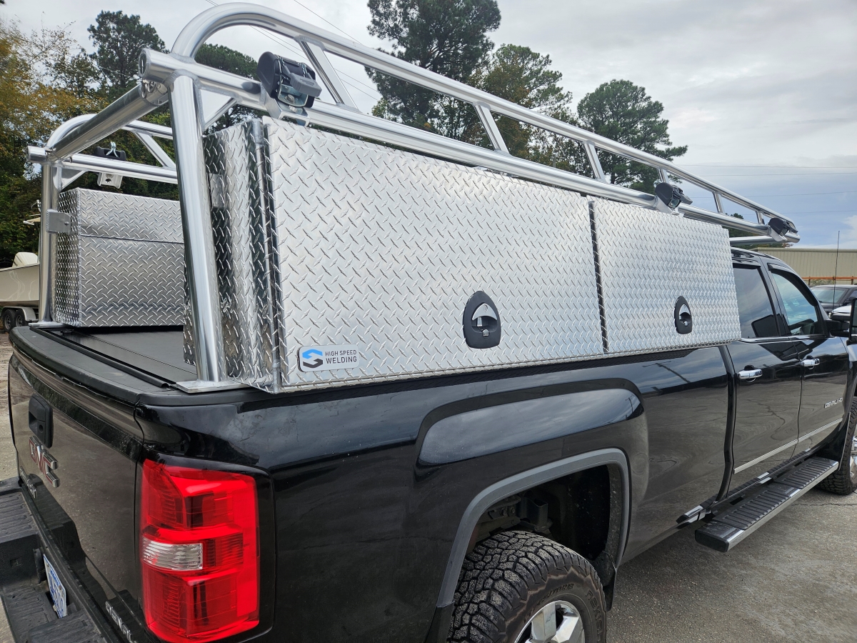 Passenger-side topsider toolbox closed to show outside.