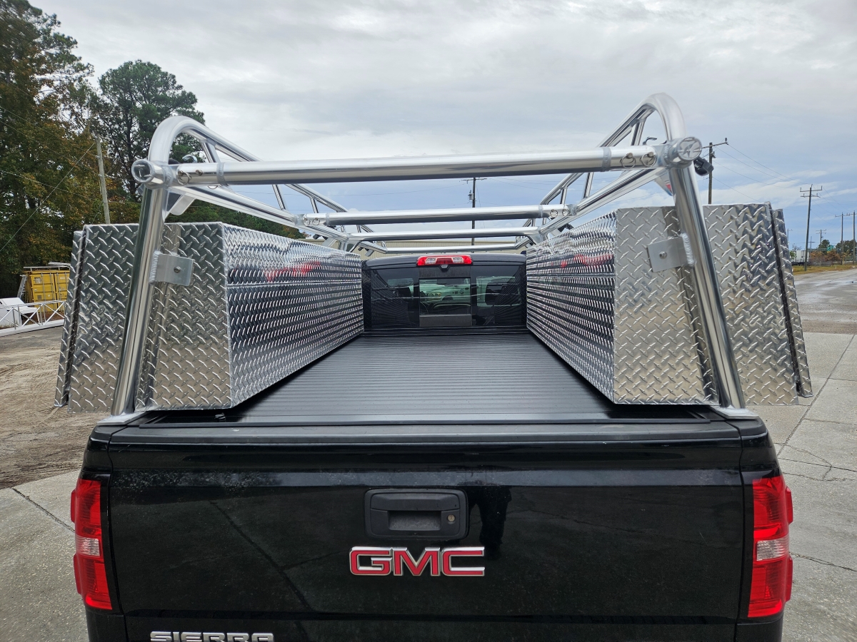 Rear view of Ryder Rack Pro Series with dual topsider toolboxes.